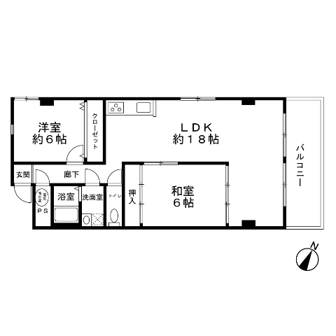 　LDK18帖の2LDK　（令和6年3月リフォーム済）*図面と現況が違う場合は現況を優先します。